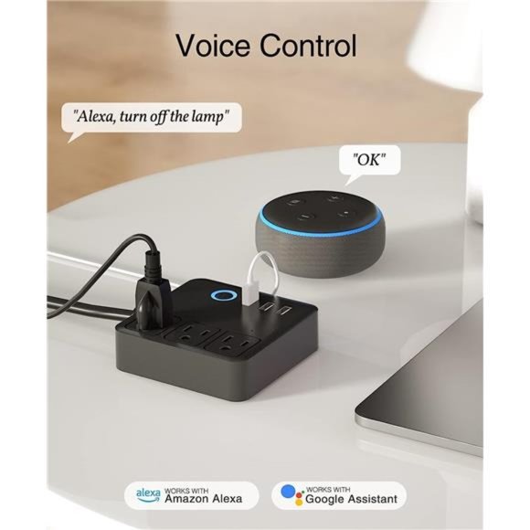Smart Power Strip, 3 USB Ports and 3 Individually Controlled Smart Outlets, WiFi - Picture 3 of 6